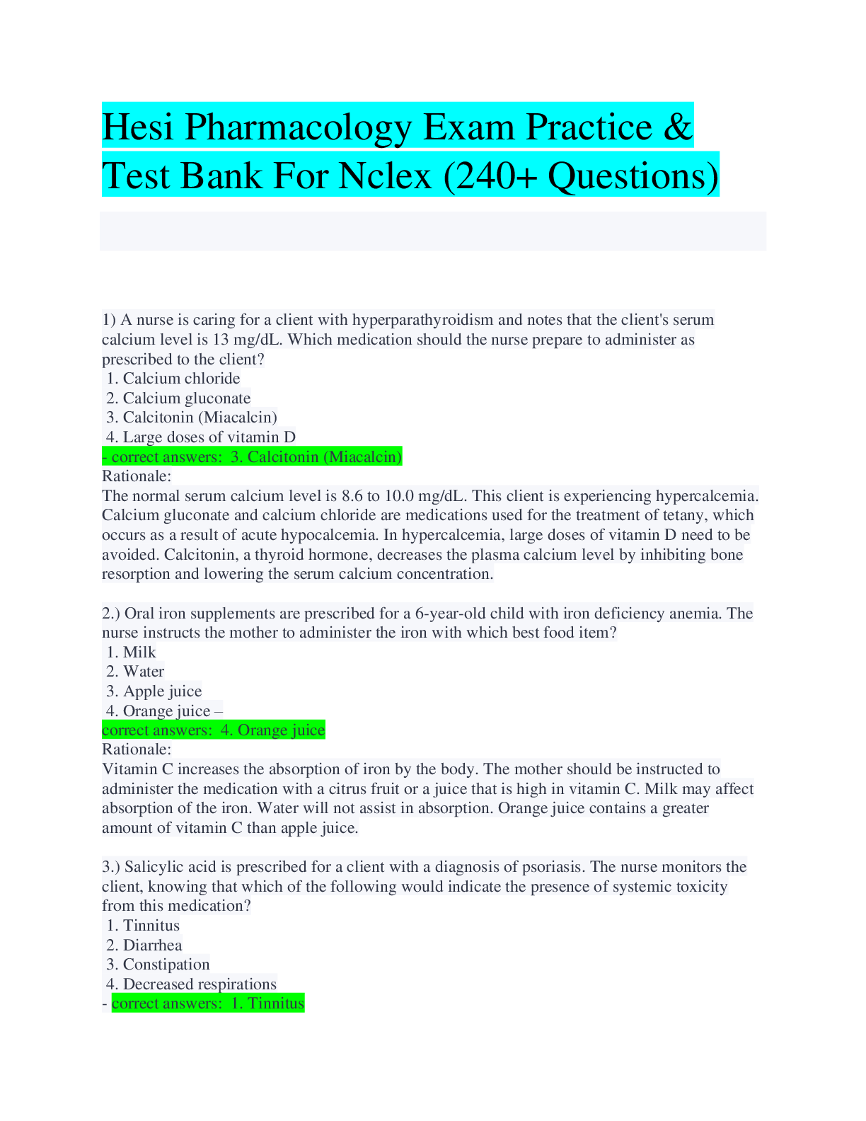 Preview image for Hesi Pharmacology Exam Practice & Test Bank For Nclex (240+ Questions)